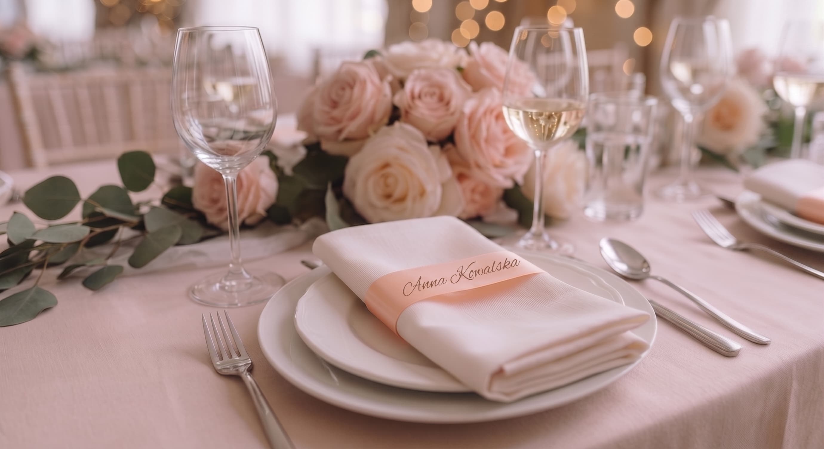Elegancka winietka ślubna - personalizowana wstążka na serwetki