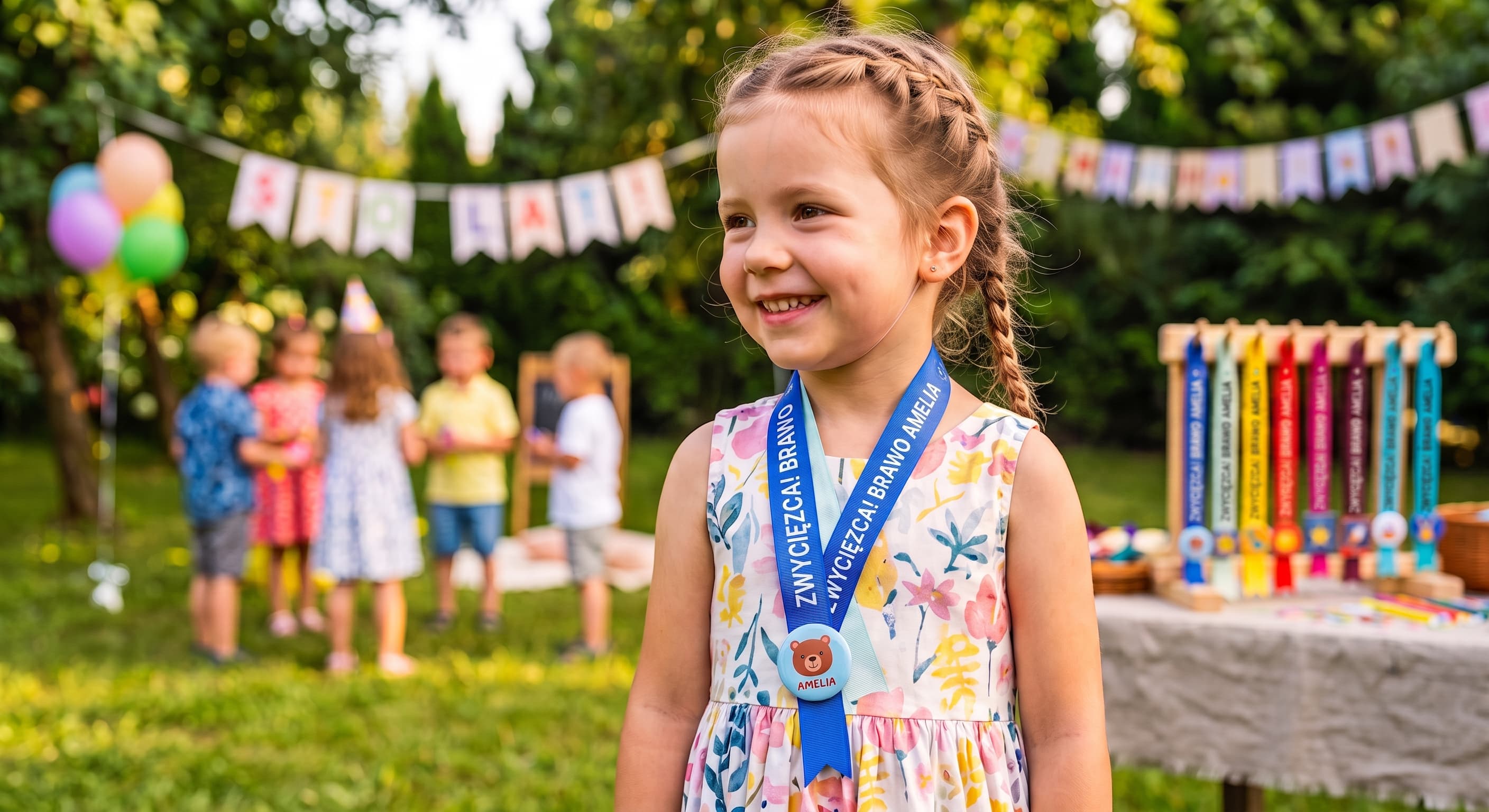 Medalowa wstążka z przypinką dla dzieci