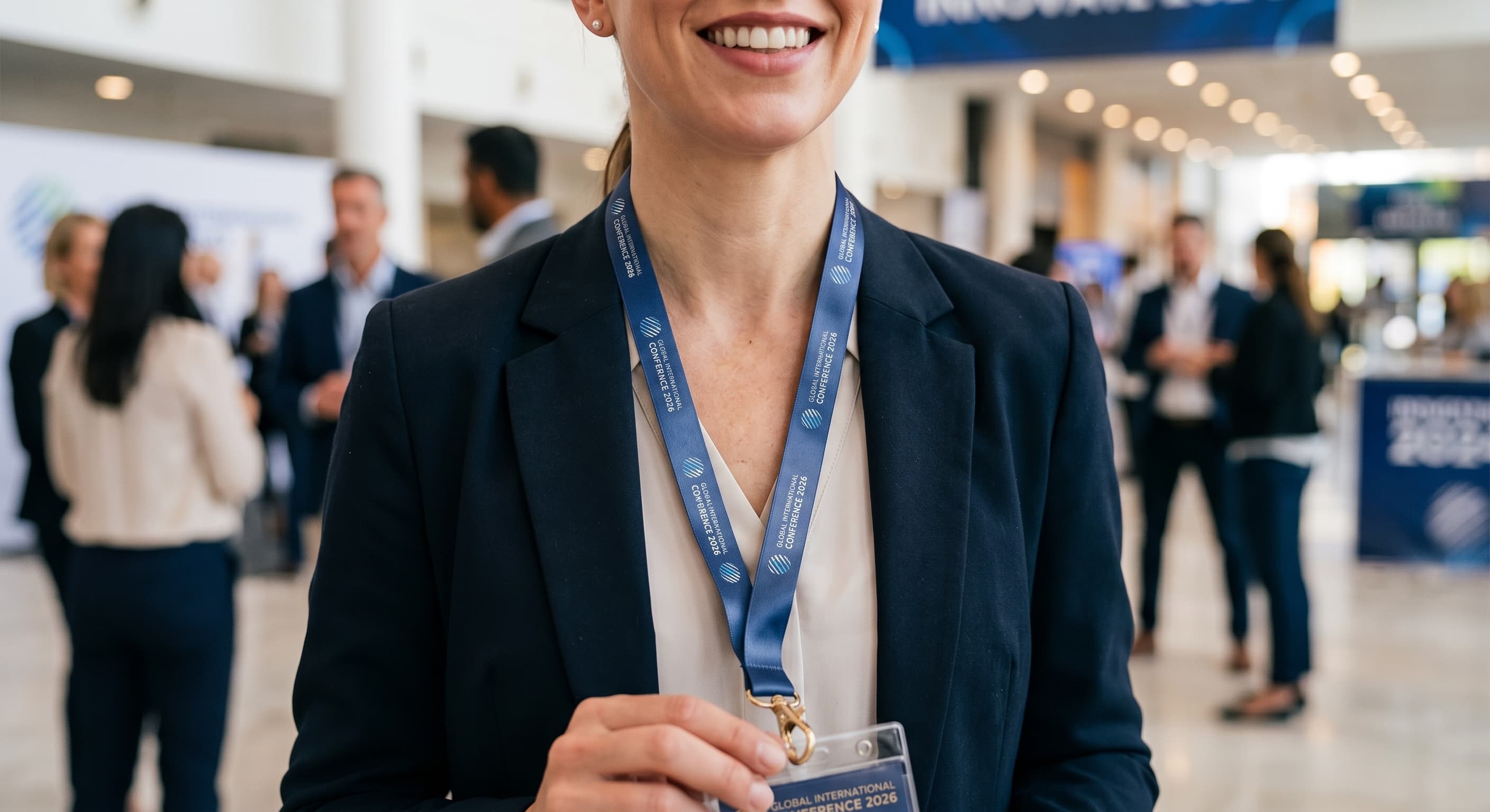 Smycz reklamowa satynowa z nadrukiem logo – smycz do identyfikatora na konferencje i eventy