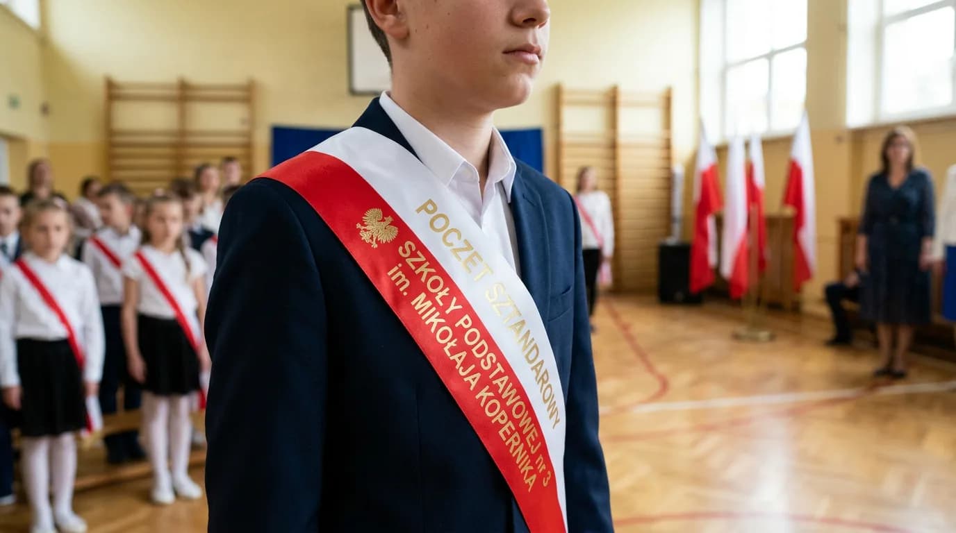 Szarfa z własnym nadrukiem, biało-czerwona na szkolne uroczystości